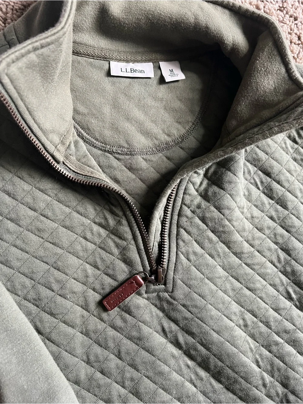L.L. Bean Quilted Quarter-Zip Pullover in Olive Green - Picture 3 of 3